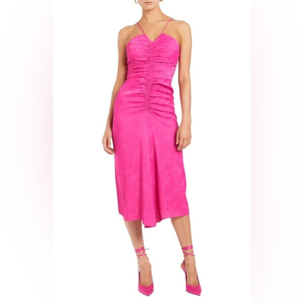 Rebecca Vallance Theresa Ruched Jacquard Midi Dress